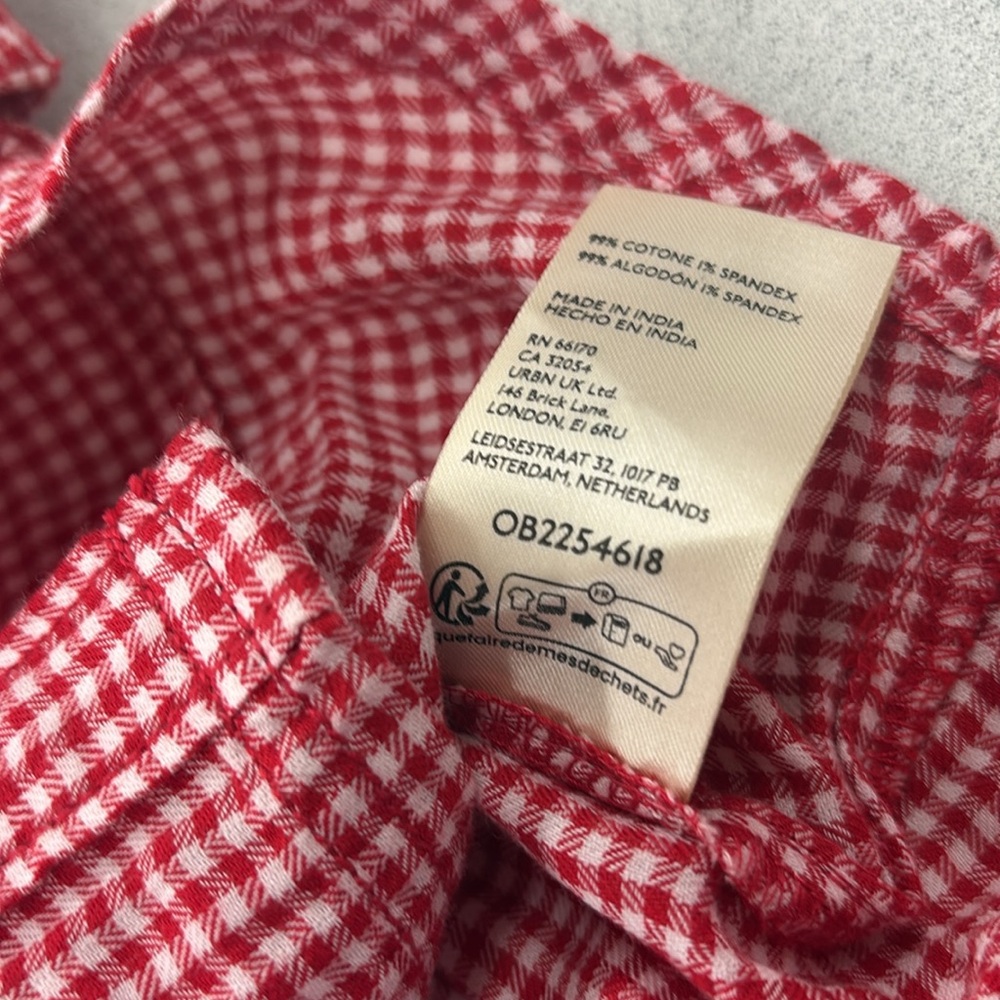 Pilcro Anthropologie Red Gingham Western Ruffled Button Down Top, Small - Picture 6 of 8
